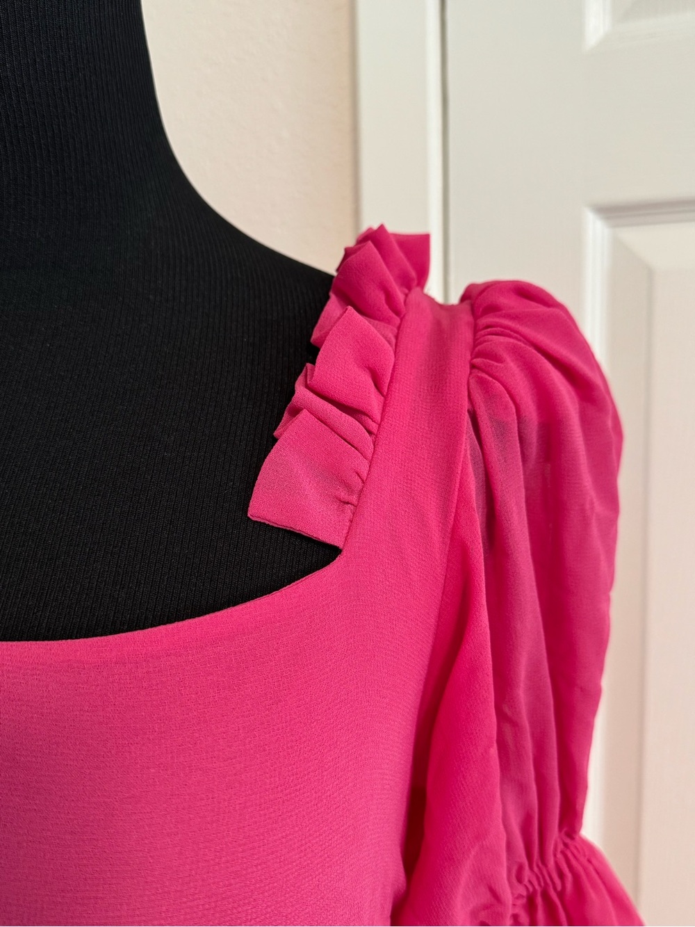 Fuchsia Puff-Sleeve Ruffle Midi Dress - Picture 3 of 4